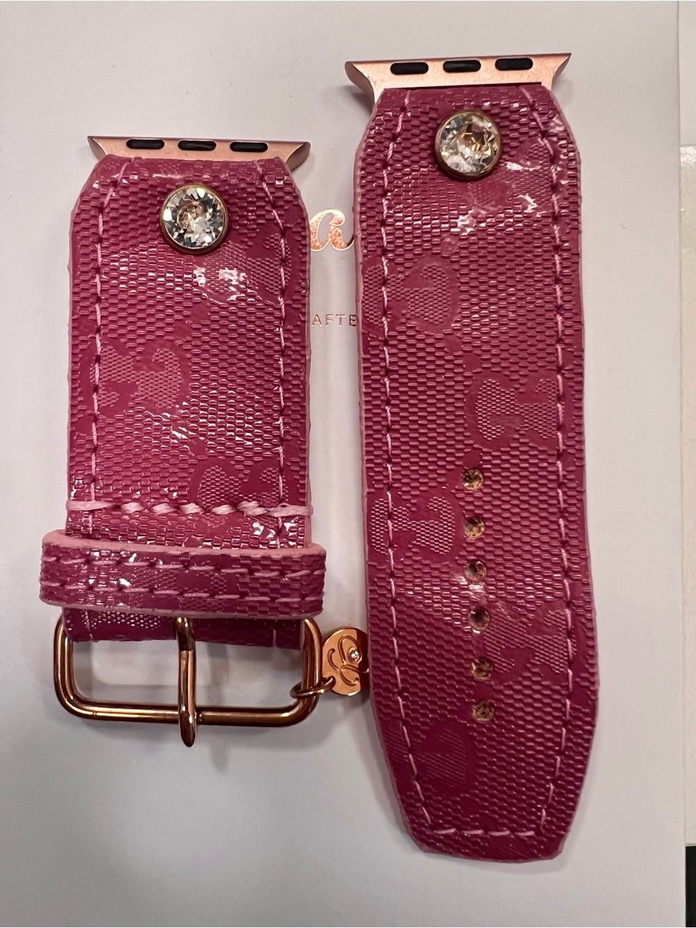 Spark*l band Pink Orchid Gucci Imprime  Watch Strap with Clear Crystal Accent - Picture 4 of 6